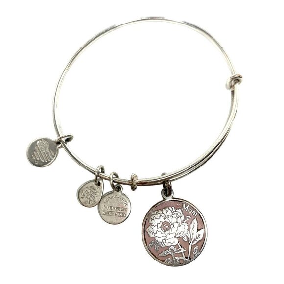 Alex and Ani Mom Flower Charm Bracelet Silver/Pink Finish 2"- 3.5" - Picture 1 of 2